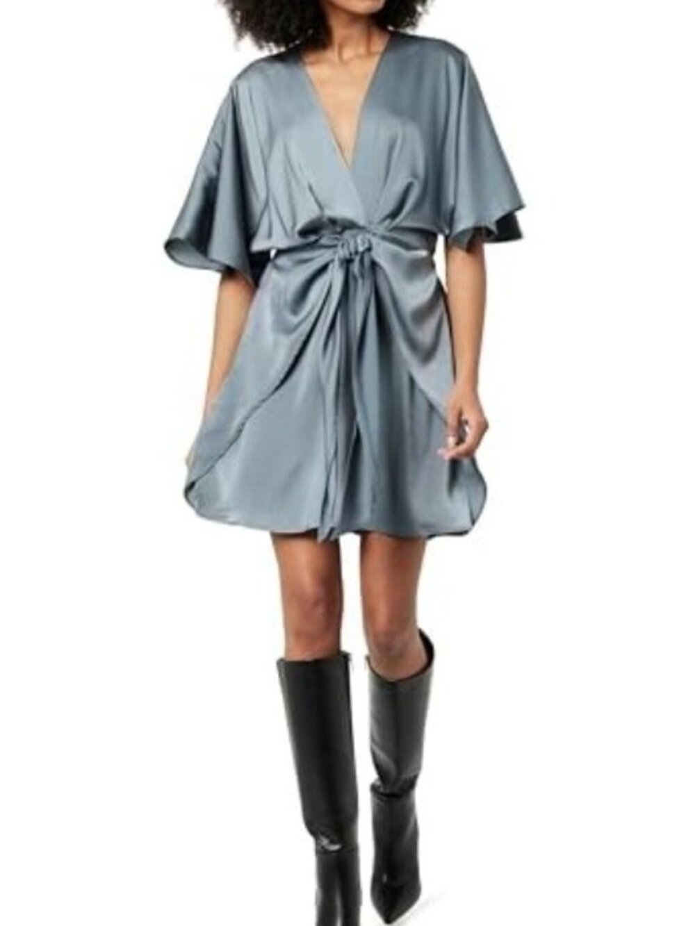 NWT THE DROP Women's Estelle Deep V-Neck Front-Tie Mini Dress Size Large
